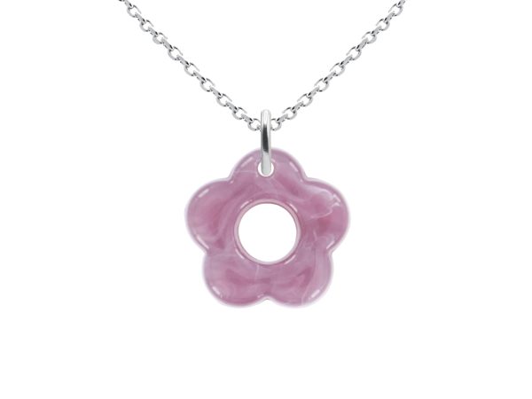 Collier chaîne maille forçat fleur colorée en acier inoxydable argenté