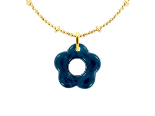 Collier chaîne maille boule alternée fleur colorée en acier inoxydable doré