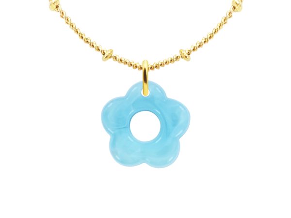 Collier chaîne maille boule alternée fleur colorée en acier inoxydable doré