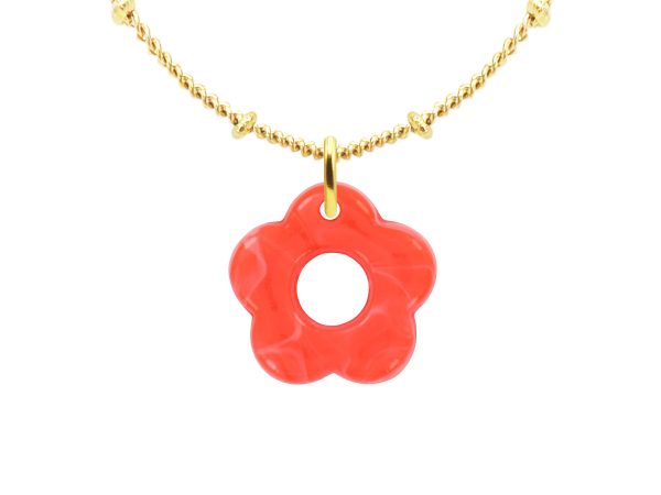 Collier chaîne maille boule alternée fleur colorée en acier inoxydable doré