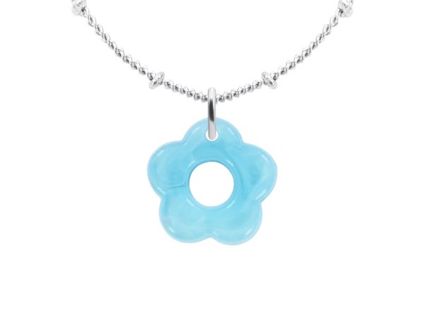 Collier chaîne maille boule alternée fleur colorée en acier inoxydable argenté