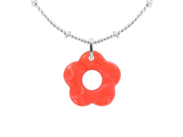 Collier chaîne maille boule alternée fleur colorée en acier inoxydable argenté