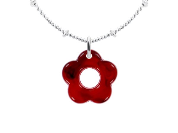 Collier chaîne maille boule alternée fleur colorée en acier inoxydable argenté