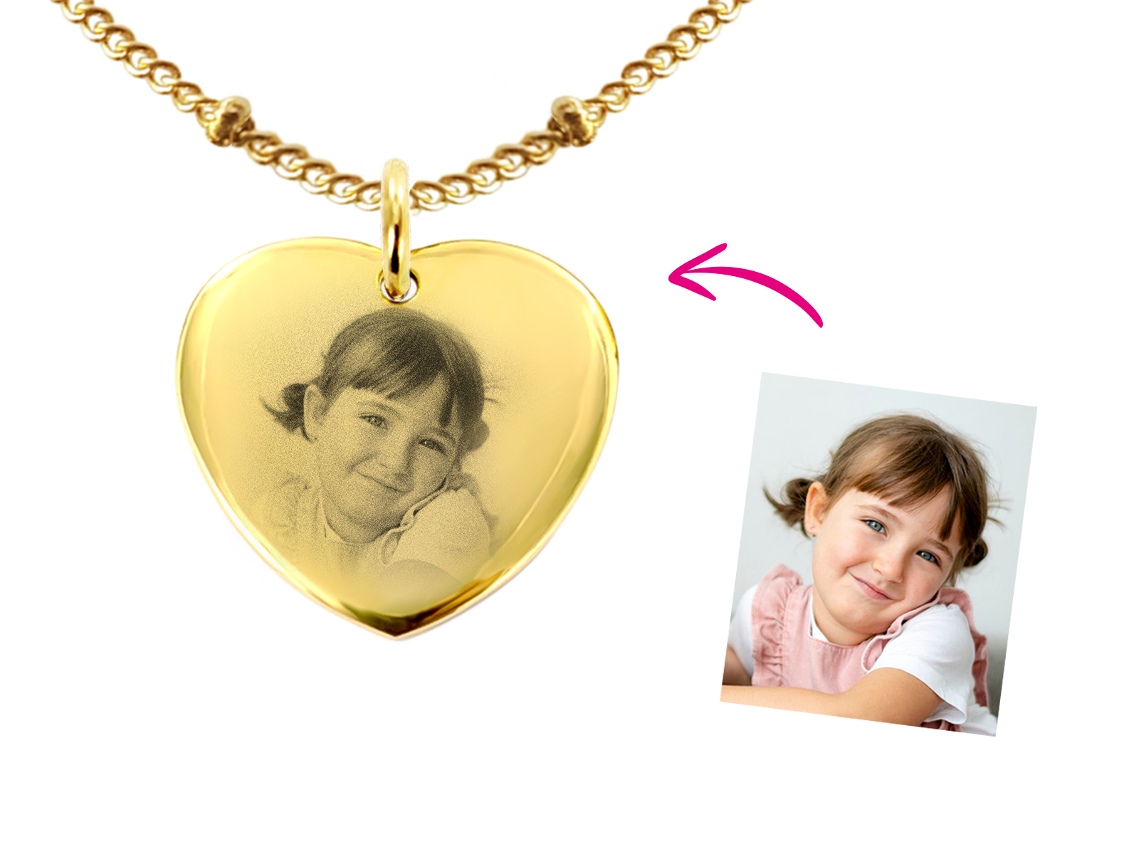 Collier maille fantaisie interball coeur 20mm à personnaliser avec photo