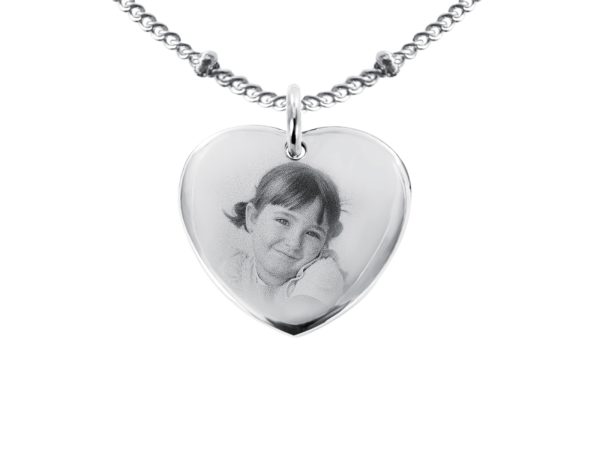 Collier maille boule alternée acier argenté coeur 20mm à personnaliser avec photo