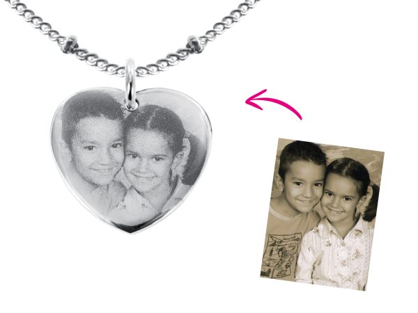 Collier maille boule alternée acier argenté coeur 20mm à personnaliser avec photo