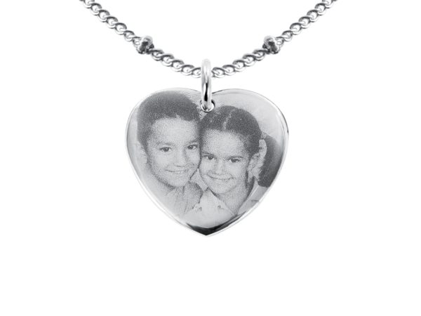 Collier maille boule alternée acier argenté coeur 20mm à personnaliser avec photo