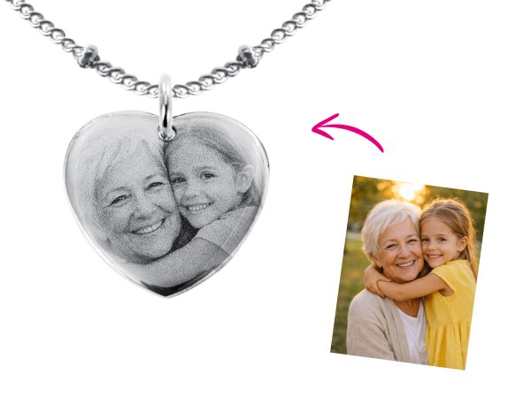 Collier maille boule alternée acier argenté coeur 20mm à personnaliser avec photo