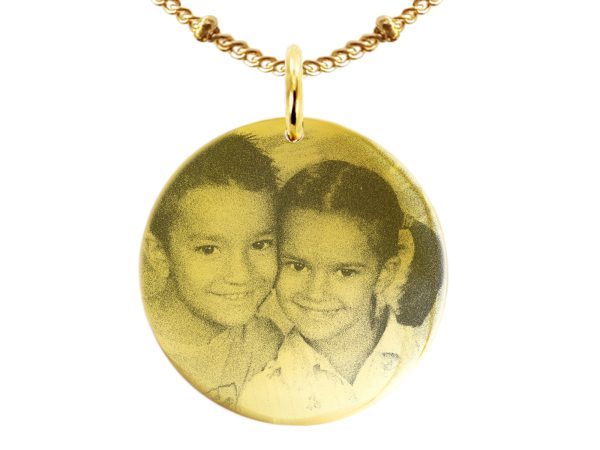 Collier maille boule alternée acier doré médaille 30 mm à personnaliser avec photo
