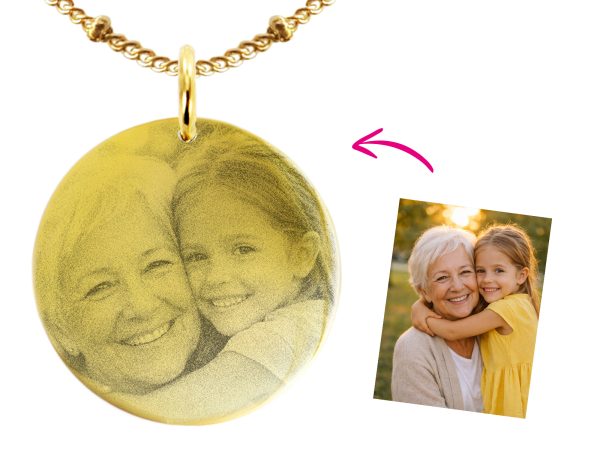 Collier maille boule alternée acier doré médaille 30 mm à personnaliser avec photo