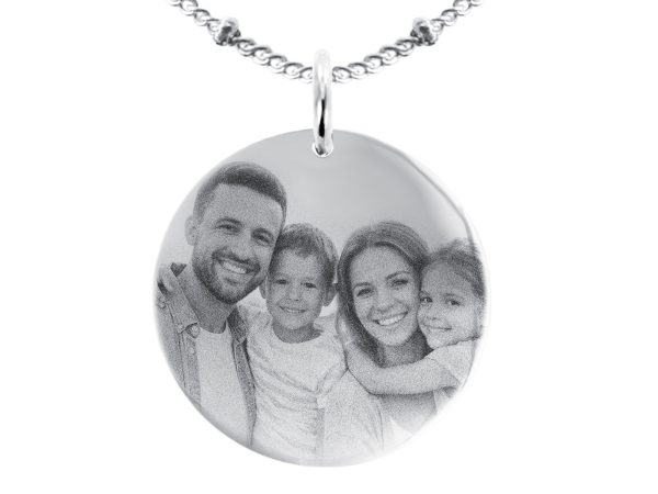 Collier maille boule alternée acier argenté médaille 30 mm à personnaliser avec photo