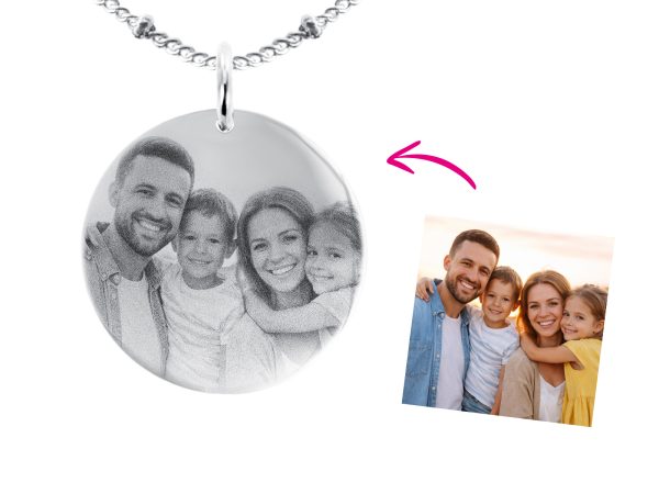 Collier maille boule alternée acier argenté médaille 30 mm à personnaliser avec photo