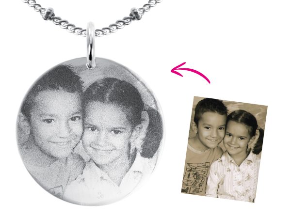 Collier maille boule alternée acier argenté médaille 30 mm à personnaliser avec photo