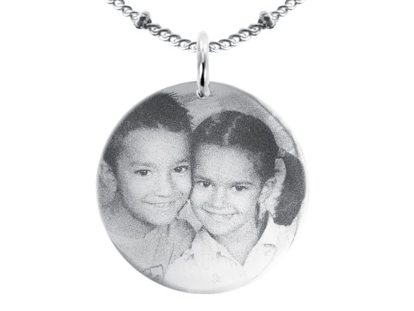 Collier maille boule alternée acier argenté médaille 30 mm à personnaliser avec photo