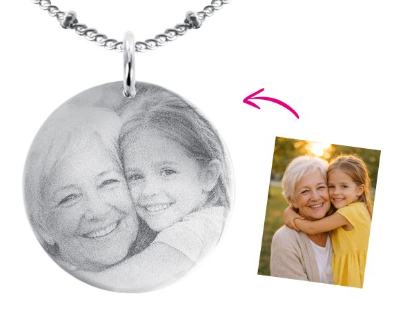 Collier maille boule alternée acier argenté médaille 30 mm à personnaliser avec photo