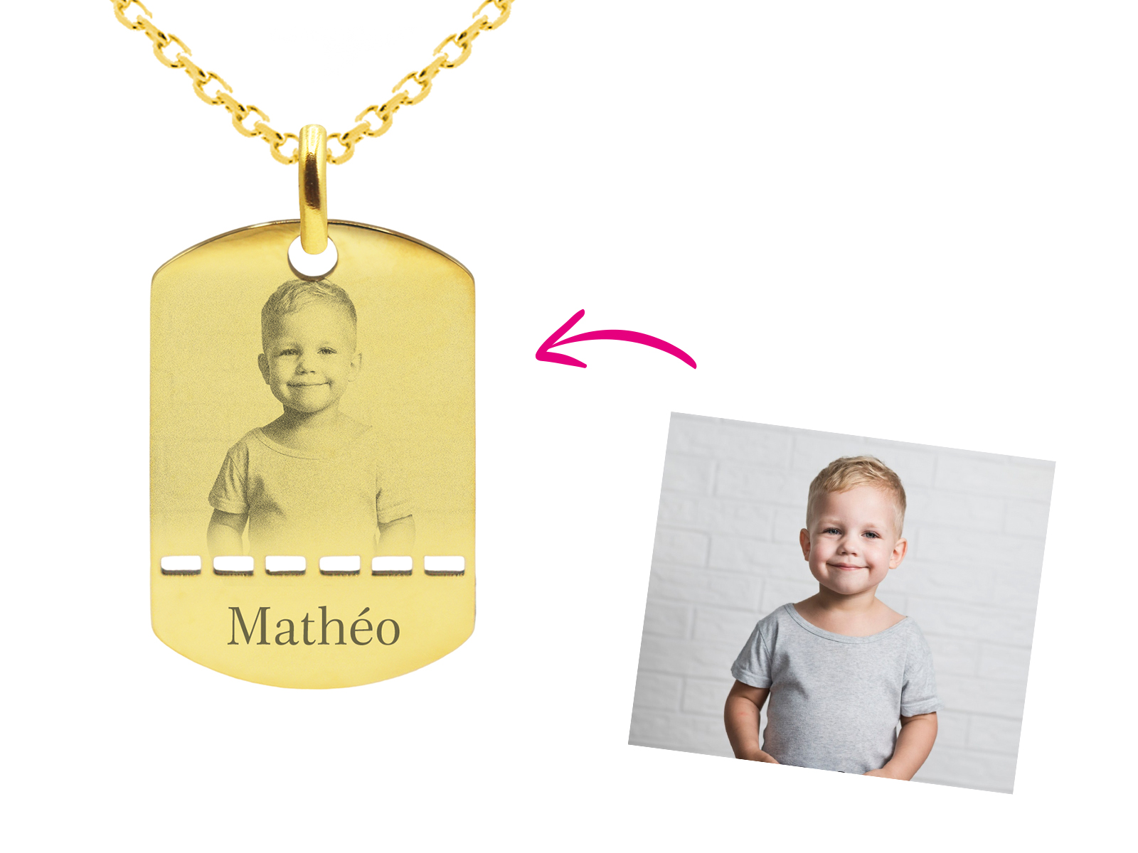 Chaîne homme maille forçat acier agrémentée d'un pendentif plaque militaire à personnaliser avec photo