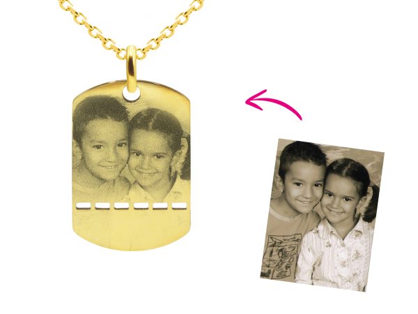 Chaîne homme maille forçat acier agrémentée d'un pendentif plaque militaire à personnaliser avec photo