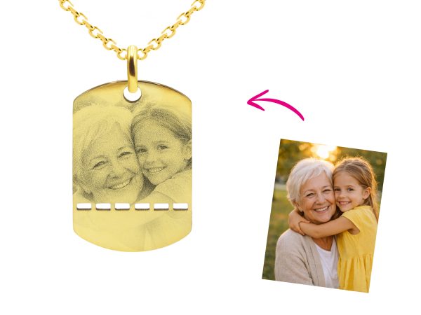 Chaîne homme maille forçat acier agrémentée d'un pendentif plaque militaire à personnaliser avec photo