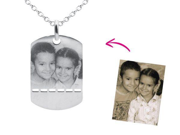 Chaîne homme maille forçat acier agrémentée d'un pendentif plaque militaire à personnaliser avec photo