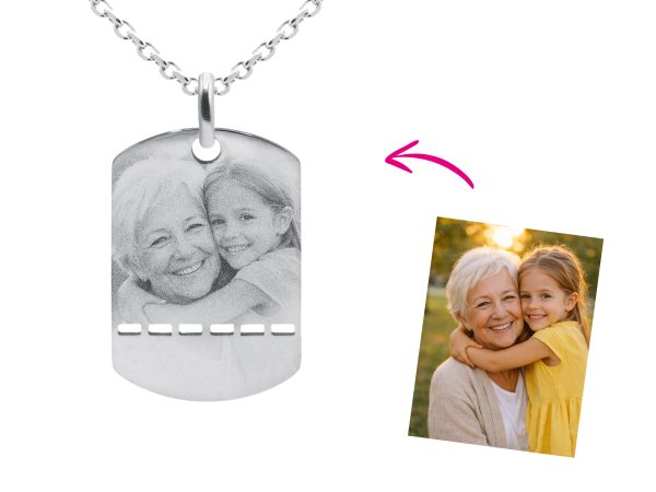 Chaîne homme maille forçat acier agrémentée d'un pendentif plaque militaire à personnaliser avec photo