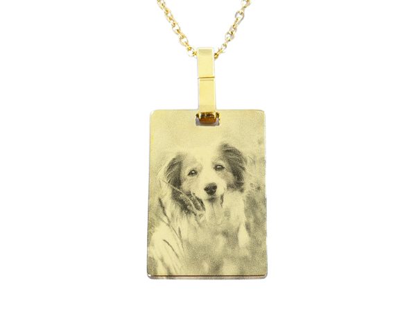 Collier plaque acier doré à personnaliser avec photo