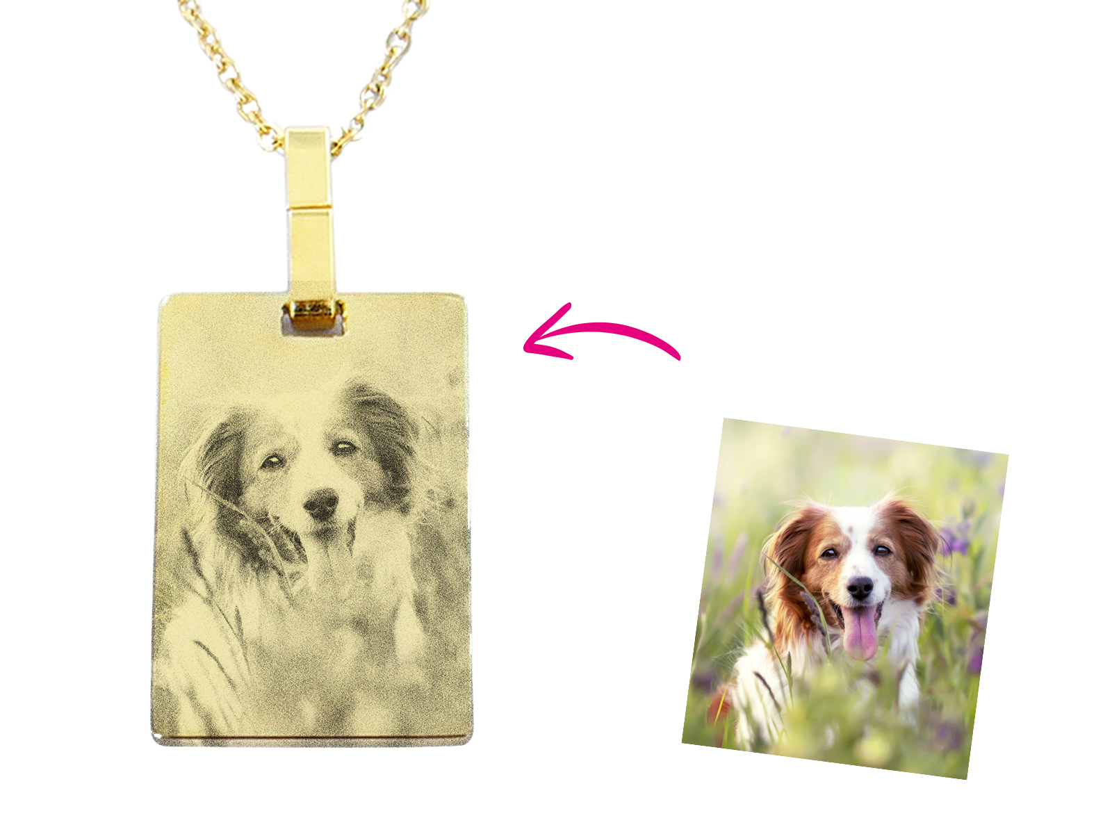 Collier plaque acier doré à personnaliser avec photo