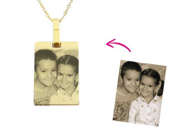 Collier plaque acier doré à personnaliser avec photo