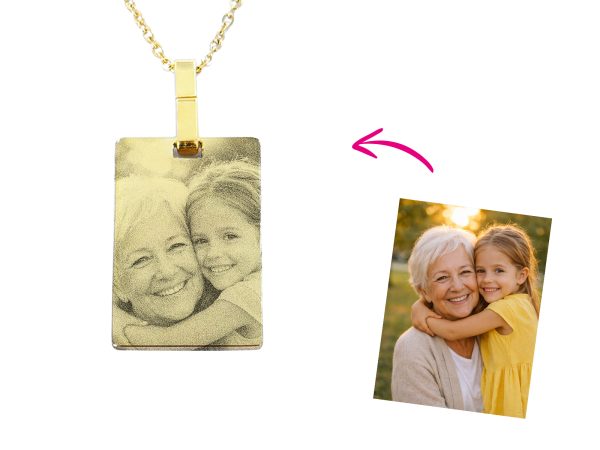 Collier plaque acier doré à personnaliser avec photo