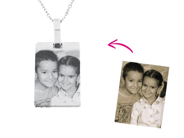 Collier plaque acier argenté à personnaliser avec photo