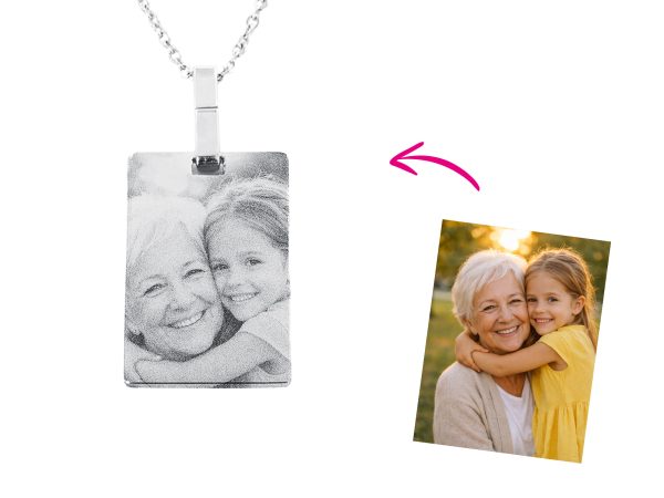 Collier plaque acier argenté à personnaliser avec photo