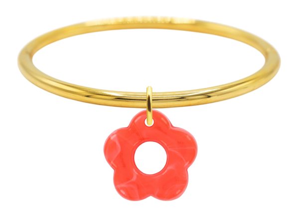 Jonc rigide articulé fil rond fleur colorée en acier inoxydable doré