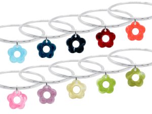 Jonc rigide articulé fil rond fleur colorée en acier inoxydable argenté