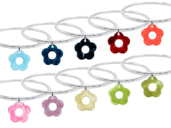 Jonc rigide articulé fil rond fleur colorée en acier inoxydable argenté