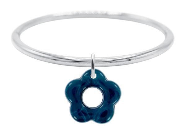 Jonc rigide articulé fil rond fleur colorée en acier inoxydable argenté