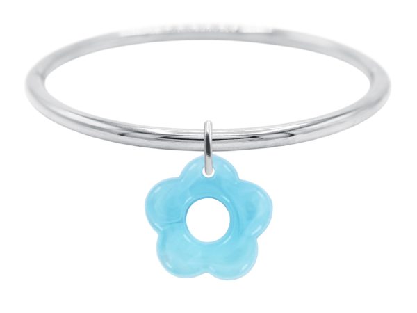 Jonc rigide articulé fil rond fleur colorée en acier inoxydable argenté