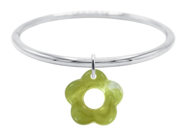 Jonc rigide articulé fil rond fleur colorée en acier inoxydable argenté