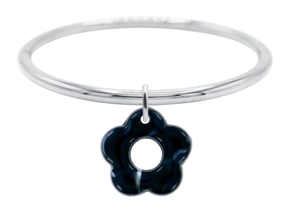 Jonc rigide articulé fil rond fleur colorée en acier inoxydable argenté