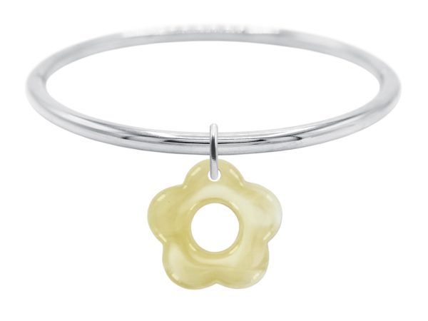 Jonc rigide articulé fil rond fleur colorée en acier inoxydable argenté