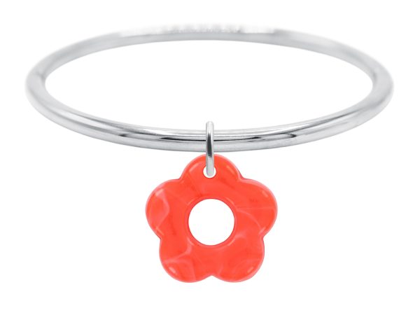 Jonc rigide articulé fil rond fleur colorée en acier inoxydable argenté