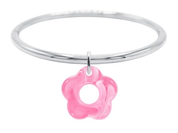 Jonc rigide articulé fil rond fleur colorée en acier inoxydable argenté