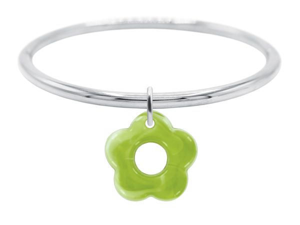 Jonc rigide articulé fil rond fleur colorée en acier inoxydable argenté