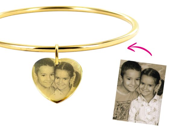 Bracelet jonc coeur acier à personnaliser avec photo