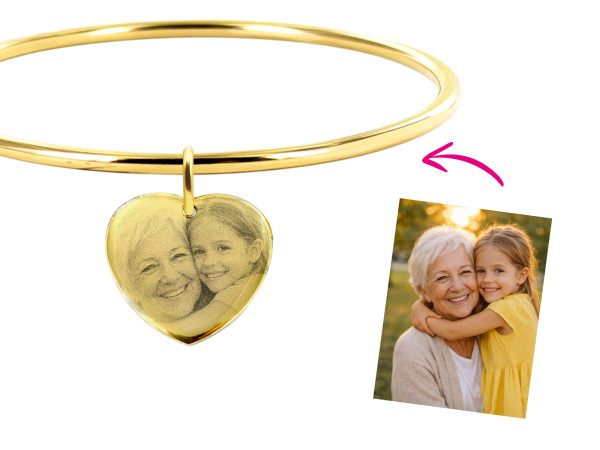 Bracelet jonc coeur acier à personnaliser avec photo