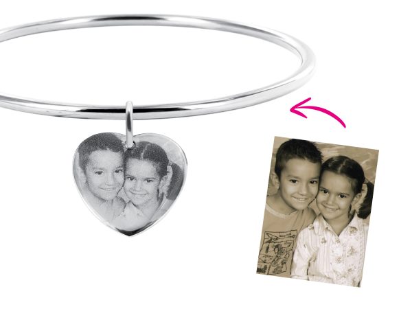 Bracelet jonc coeur acier à personnaliser avec photo