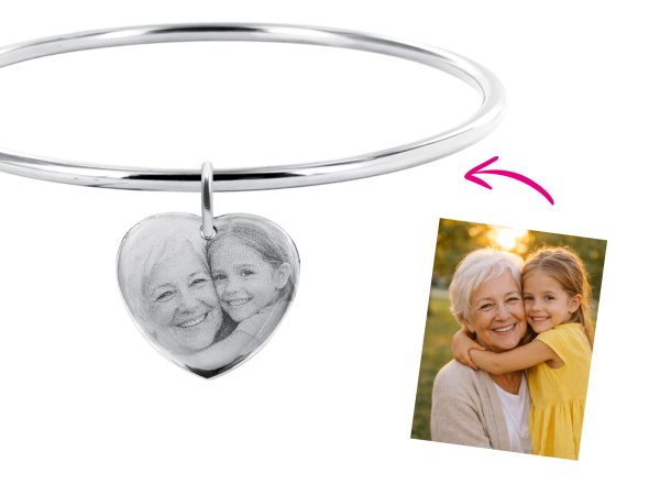 Bracelet jonc coeur acier à personnaliser avec photo