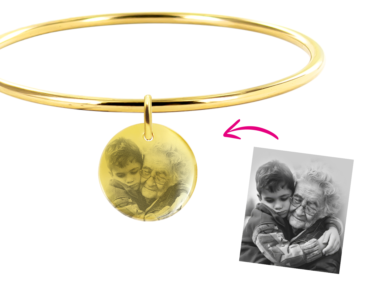 Bracelet jonc médaille 20mm acier à personnaliser avec photo