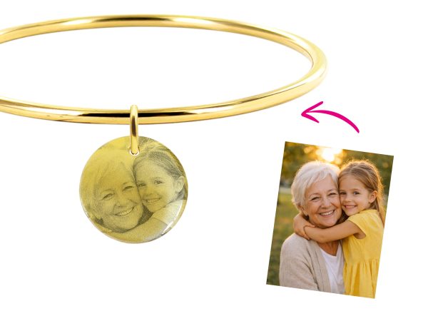 Bracelet jonc médaille 20mm acier à personnaliser avec photo