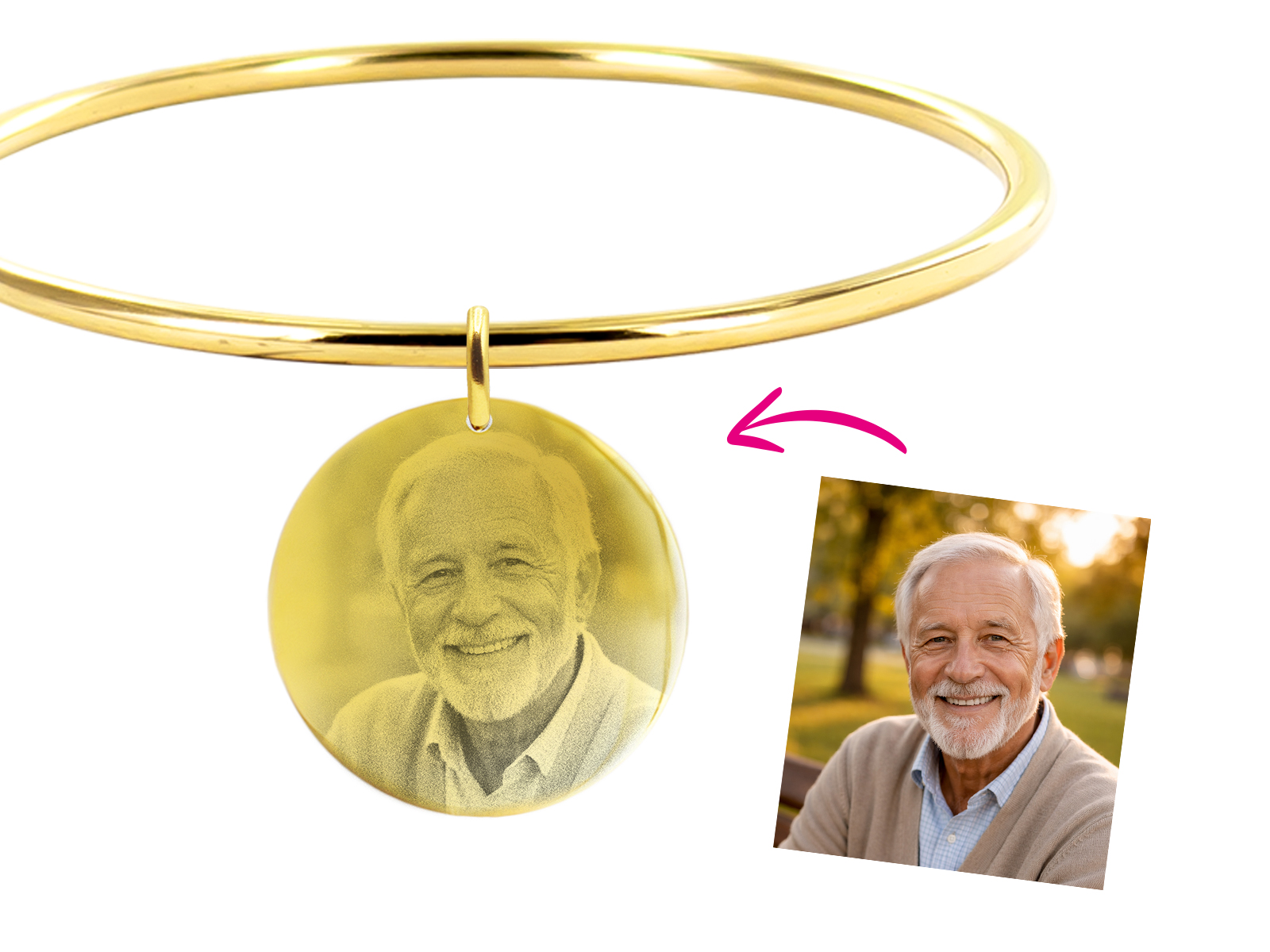 Bracelet jonc médaille 30mm acier à personnaliser avec photo