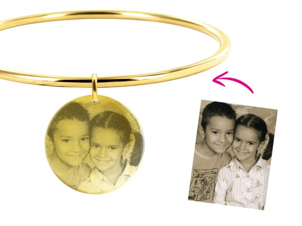 Bracelet jonc médaille 30mm acier à personnaliser avec photo