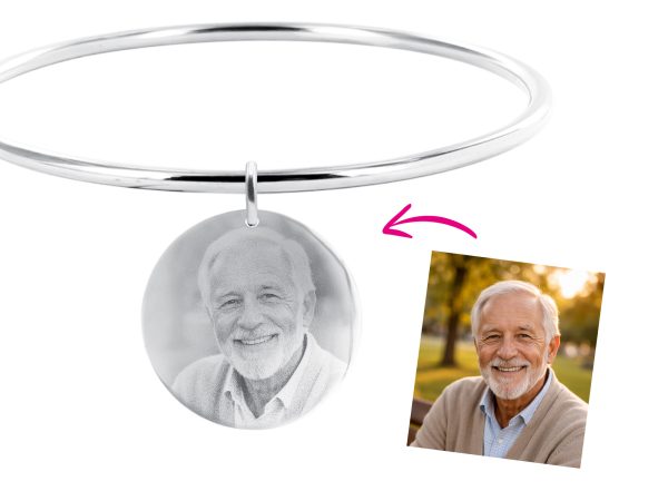 Bracelet jonc médaille 30mm acier à personnaliser avec photo